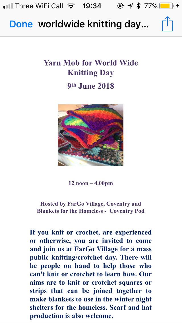 nikidlee1's tweet photo. #yarnmob #worldwideknittingday #blanketsforthehomeless @Covhour https://t.co/IBnejoczOC
