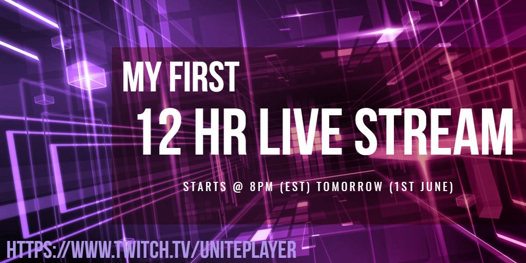unite_plays's tweet image. Tune in for my first 12 hour stream tomorrow night! 
If you'd like to get involved and play a game or two, let me know :)

Drop a follow to see when I go live:
twitch.tv/uniteplayer

#StreamersHideout #SupportSmallStreamers #newstreamers @TwitchSharer @Retweelgend