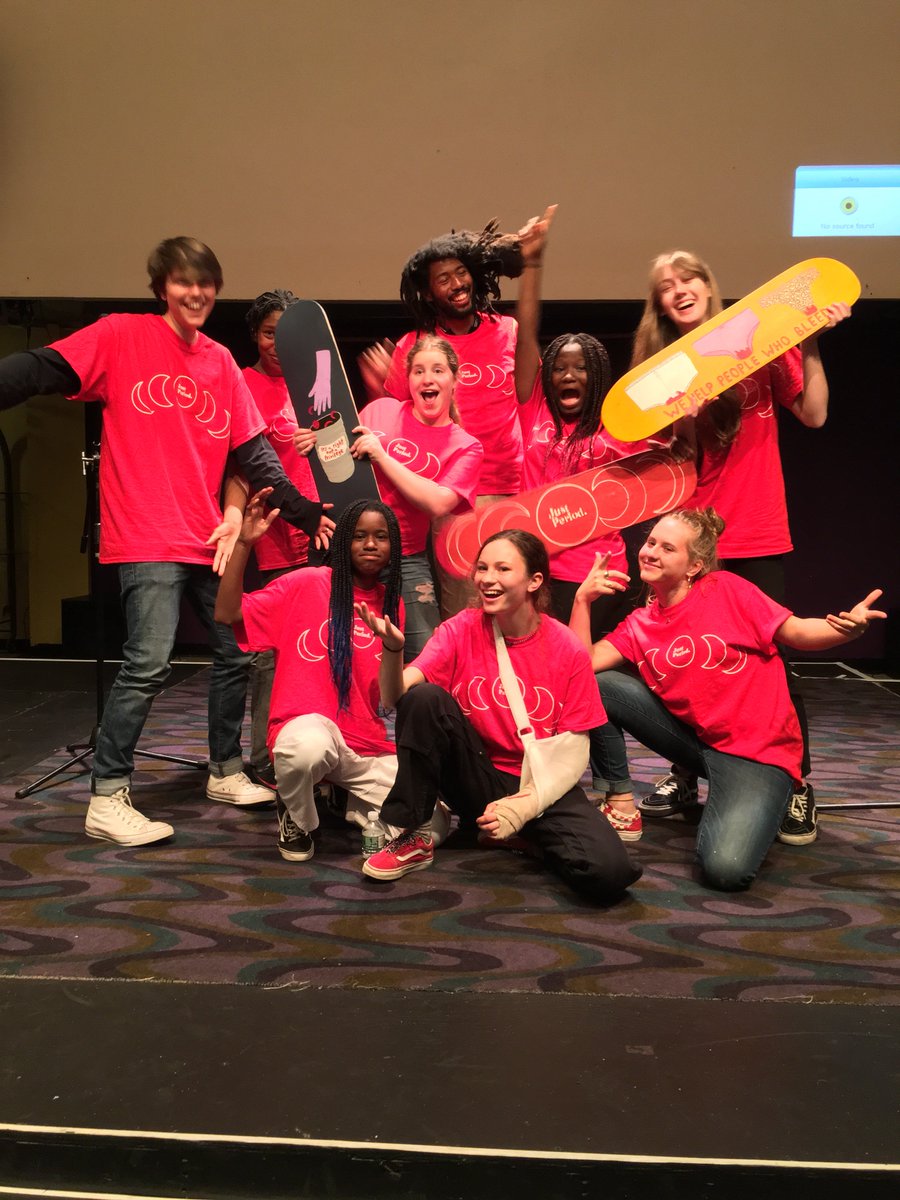 BklynFreeSchool's tweet photo. BFS high schoolers won 1st place in STOKED's Branding showcase! Their brand 'Just Period' collected donations of period products for homeless women in NYC. #BFS #BFSinAction @STOKEDorg https://t.co/vEejvCAklt