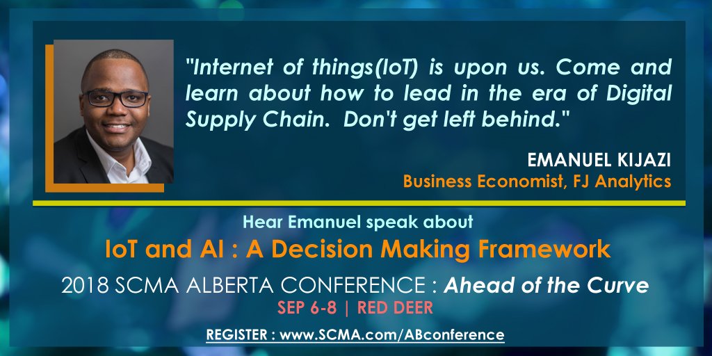 SupplyChainWest's tweet photo. LAST DAY to SAVE $200 on Conference! Register TODAY!
Hear Emanuel speak about a decision making framework using Internet of Things (IoT).
Read about the Speakers & Topics | #SCMAAB_Conference https://t.co/zShiP23oQA
Early Bird ends TODAY!
@FJAnalytics @ekijazi https://t.co/vRsFiUjkPW