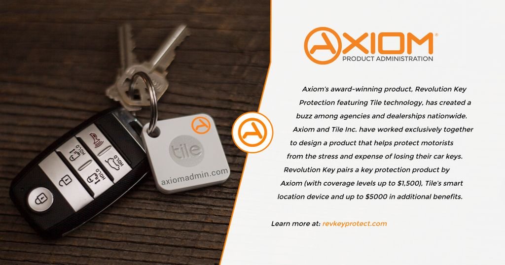 revkeyprotect's tweet image. Axiom has an exclusive partnership with @TheTileApp, in the automotive space, bringing you Revolution Key.  You're customer's will never worry about pricey replacements again! #automotive #modernFandI #keyfobprotection