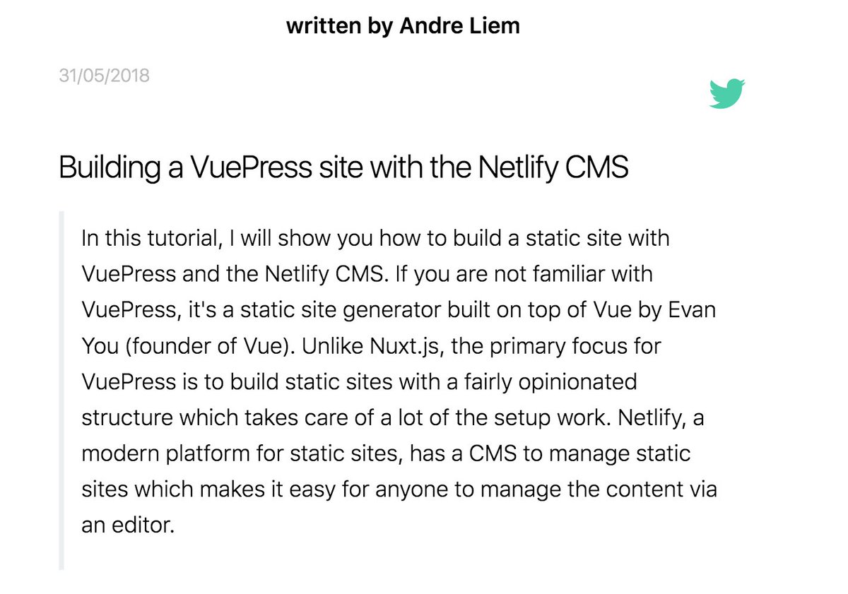 vuejsradar's tweet image. Learn how to build a @vuepress site with the @NetlifyCMS in this tutorial from VueJsRadar buff.ly/2JjhRAJ @Netlify
