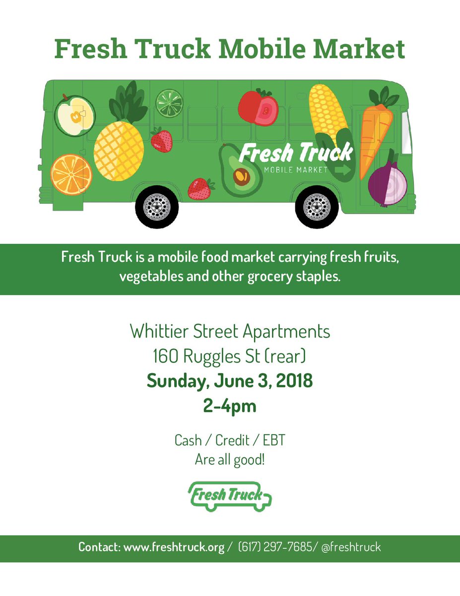 BHA_CCECR's tweet photo. @FreshTruck will be at Whittier Development on Sunday June 3rd @ 2-4pm! Get your fresh produce and remember that HIP is back so if you buy fruits and vegetables using SNAP you get $$ back on your EBT card!
#HealthyBHA #REACHPHH #FreshTruck #EBT #BOSfoodAccess #Food4allBOS #Boston https://t.co/NoxDUf0zXk