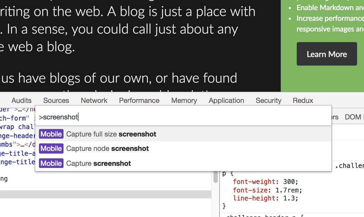TIL Chrome DevTools allows you to take full-screen-length screenshots.

Cmd-Shift-P to open command palette then...
