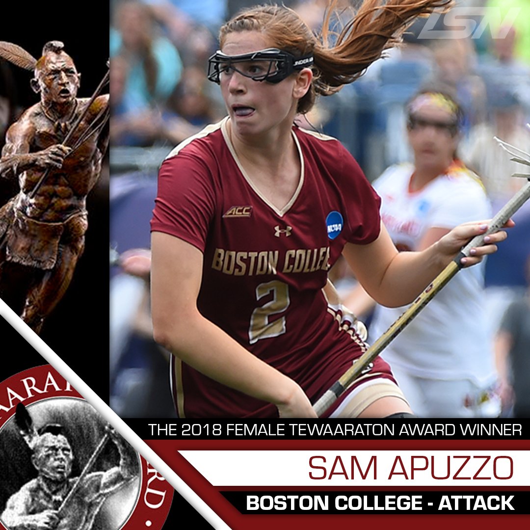 BREAKING NEWS: Sam Apuzzo of <a href="/BCwlax/">BC Women's Lacrosse</a> wins 2018 <a href="/Tewaaraton/">Tewaaraton Award</a> Award as the most outstanding women's college lacrosse player. Reaction and analysis on Lacrosse Now WATCH FREE at laxsn.com &amp; the LSN app