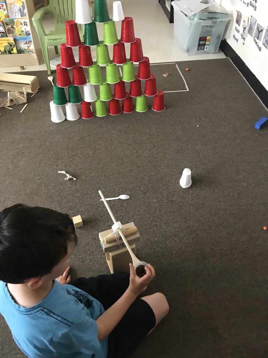 #innovators #learningisfun #catapultingkindergarteners #catapult “the more force we use the more damage it does!”