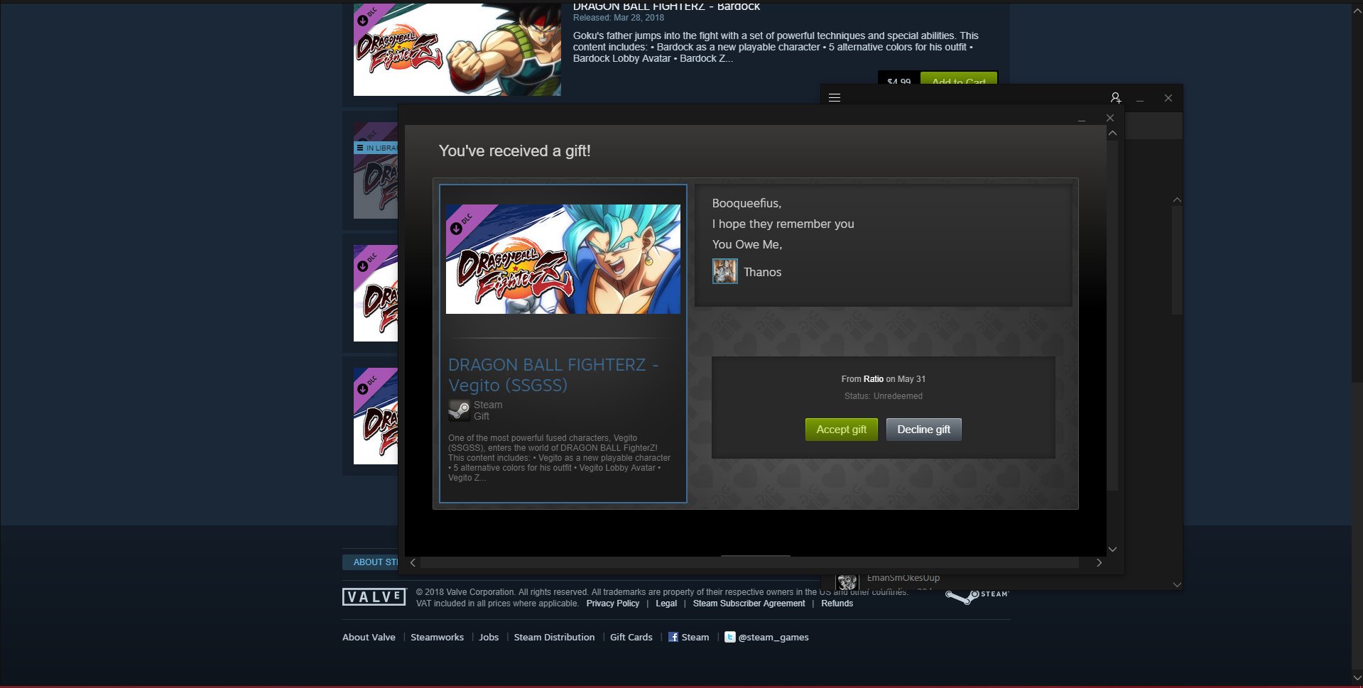 can you refund a declined gift steam