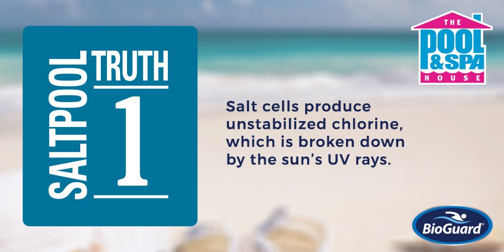 SALT TRUTH #1: Your salt cell produces unstabilized chlorine, which breaks down quickly in sunlight. Don’t forget the stabilizer! #saltpoolsummer #salt #saltpool #saltwater #saltwaterpool