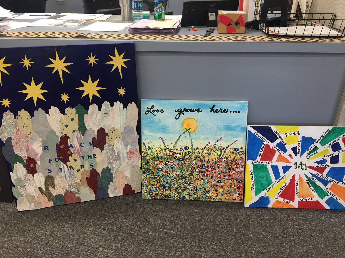 BauerSpeck's tweet photo. Sneak Peak! These beautiful pieces of art work will be for auction tomorrow night, 5:00pm in the speck MPR. Created by each class, by students. https://t.co/1jX8e3NrTj