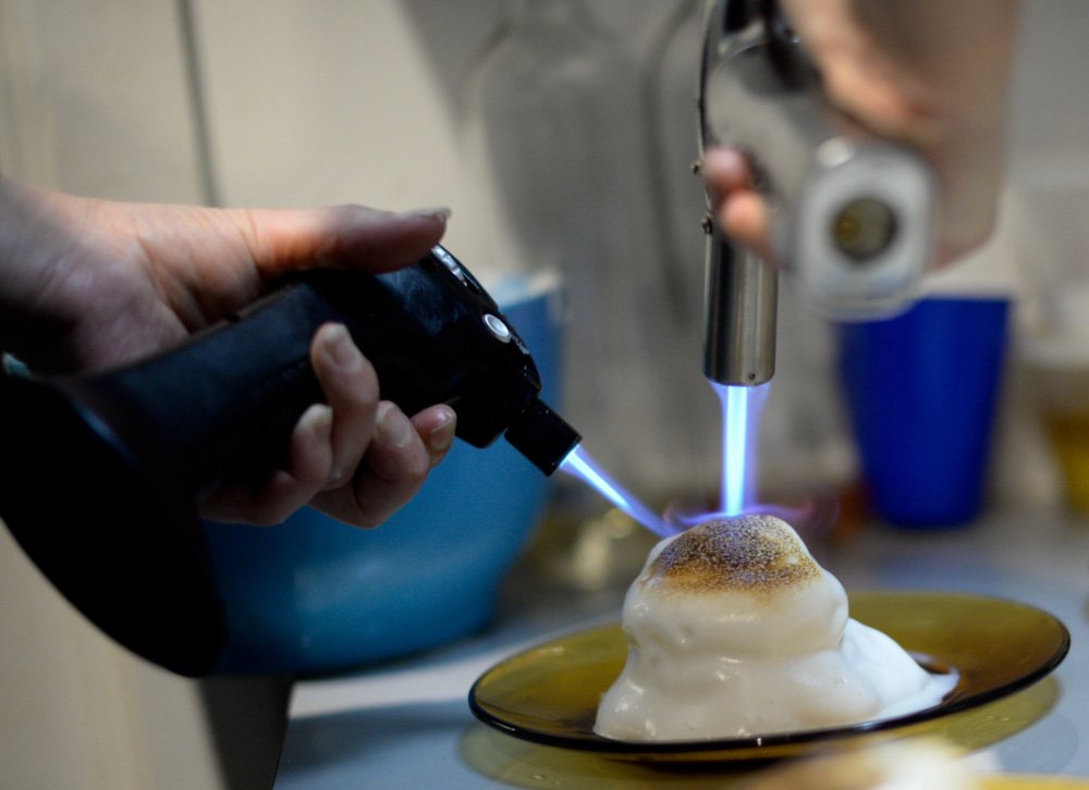 Aquafaba meringue gets the blowtorch treatment at Methods &amp; Madness #tbt #eatlocal #eatbeautiful #nyceats #nycfoodie #supperclub #dinnerparty 📸: <a href="/ailcal/">Aileen Calderon</a>