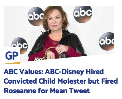 RNRFlorida's tweet photo. #ABCValues: #ABC-#Disney Hired Convicted Child Molester but Fired #Roseanne for Mean Tweet https://t.co/vo0EfCKivx #BoycottABC #StandWithRoseanne #RedNationRising #MAGA https://t.co/P4BQXQ29vi
