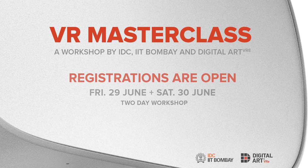 ranemandaridc's tweet photo. VR Masterclass: Registrations for two day workshop are OPEN now. https://t.co/lz0gdxxGvD #vrmasterclass #virtualreality @rugwed @ajayparge @premsonar93 @RCAvisualcomm @RCA @isdimumbai @powaiinfo @unitedworldin https://t.co/RjG7RdTajY