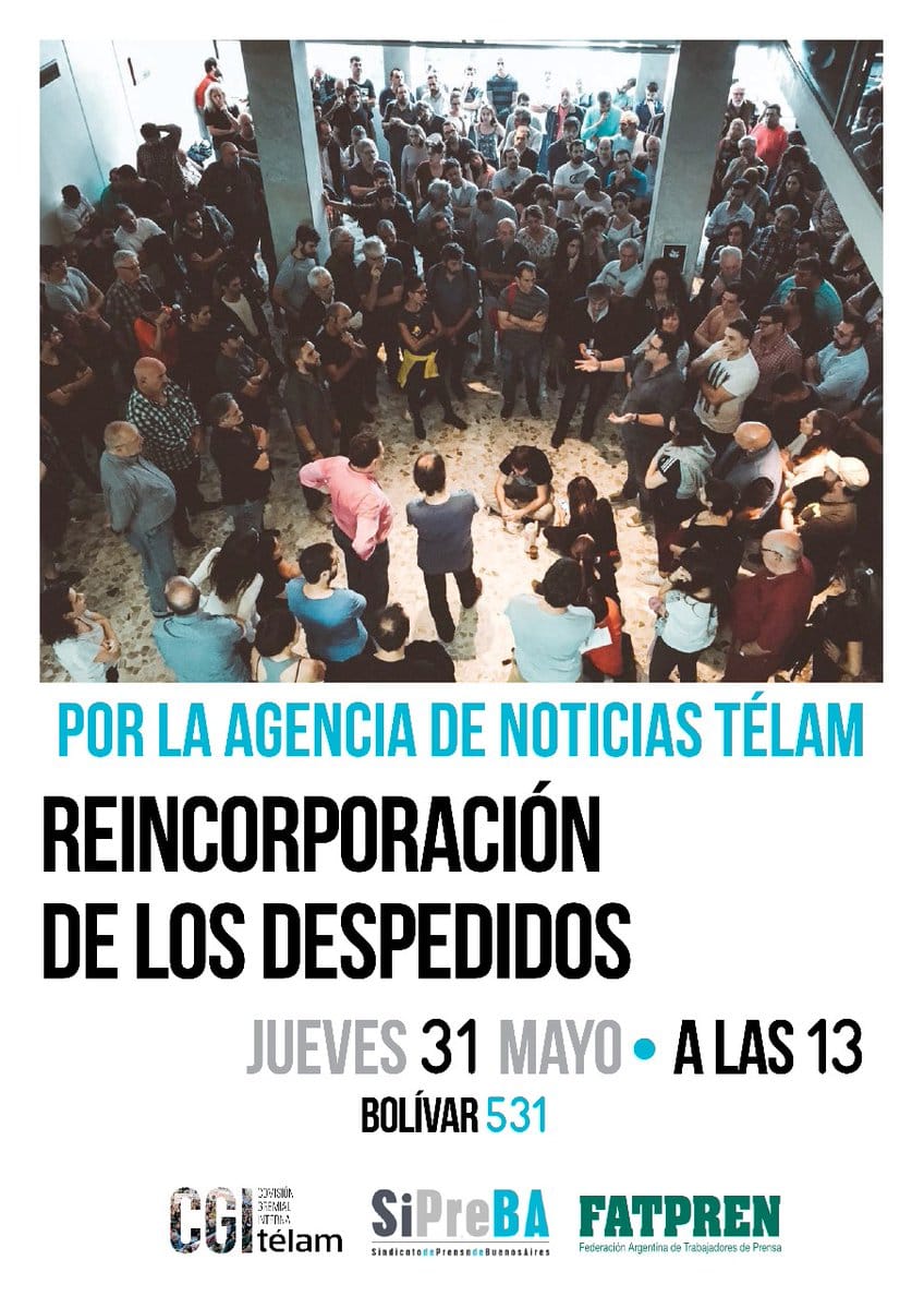 Los trabajadores de Perfil junto a nuestras compañeras y compañeros de la <a href="/AgenciaTelam/">Agencia Télam</a> #NoALosDespidosEnTelam #SomosTelam