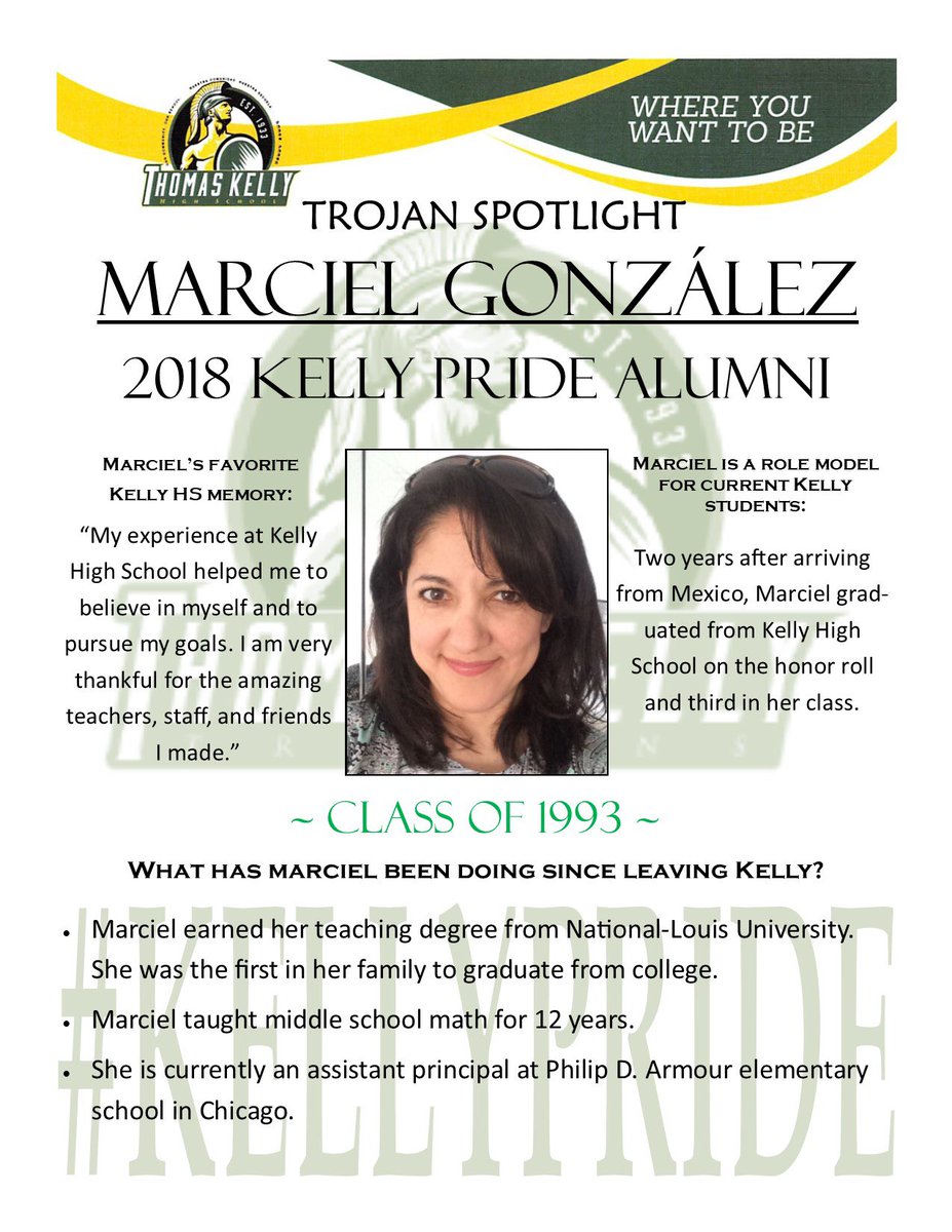 KellyPrideCPS's tweet photo. This weeks @ThomasKelly_HS trojan spotlight is Marciel Gonzalez, Class of ‘93. #KellyPride has always been just the beginning for great things to come. #WhereUwant2B #CPS @ThomasKellyAlum https://t.co/Hcv59kbqIp