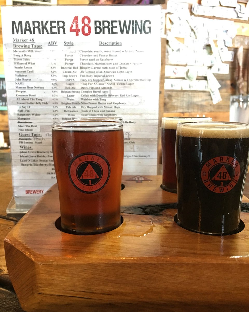 CavemanBTLS's tweet photo. Hanging out at @marker48brewing in #BrooksvilleFL. 🙌🏼🍺😁 Enjoying a rare second #4BrewFlight featuring their:
1️⃣ #HalfFin #hefeweizen
2️⃣ #ScarlettLetter #RedAle
3️⃣ #Molicious #ImperialBrownAle
4️⃣ #SmoreOfWhat #Porter 😁😁😁👍🏼👍🏼👍🏼🍺🍺🍺 #BubbaArmy #marker48 https://t.co/1JHLwKy14m