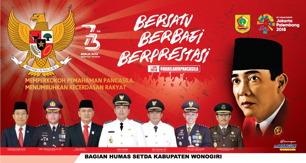Selamat #HariLahirPancasila BERSATU, BERBAGI, BERPRESTASI untuk #SesarenganMbangunWonogiri