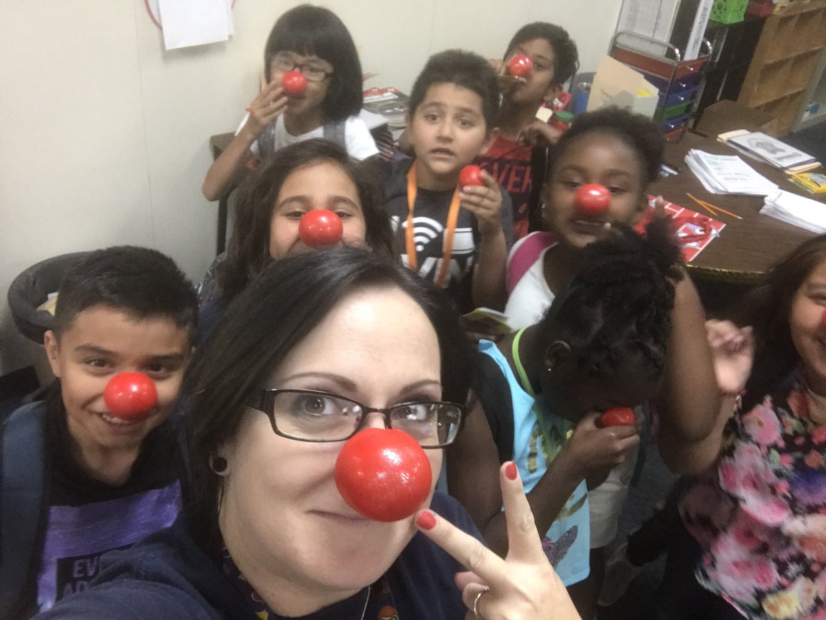 gough_lindsey's tweet photo. I’m sure going to miss these clowns next year ❤️ @CFISDPost #FutureFourthGraders #RedNoseDay https://t.co/SXeZlvtdAq
