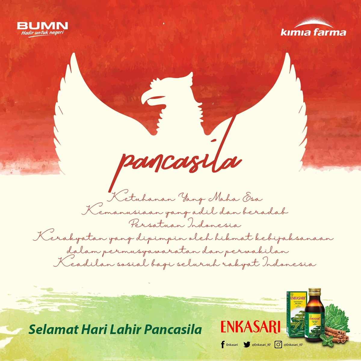 Mari perkokoh persatuan dan kesatuan bangsa untuk Indonesia yang lebih baik. Enkasari mengucapkan Selamat Memperingati Hari Lahir Pancasila. #harilahirpancasila #enkasari #mulutsehat