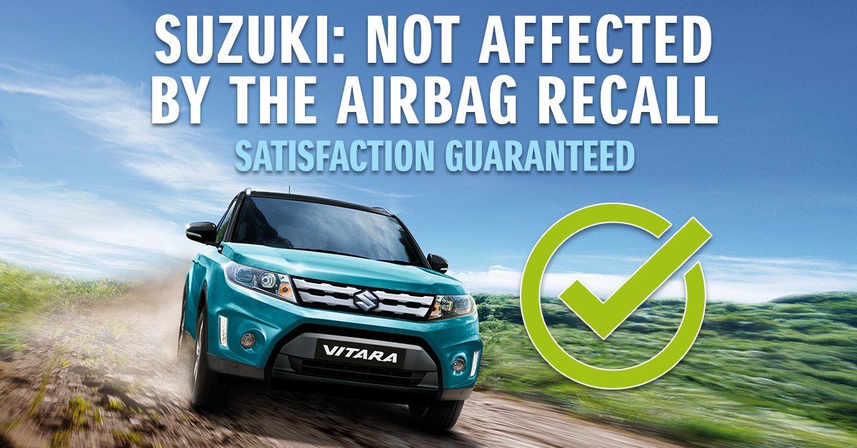 suzukioz's tweet photo. Suzuki are pleased to advise that Suzuki vehicles are not affected by the recent Takata airbag recall. https://t.co/BDmXehCQ1D