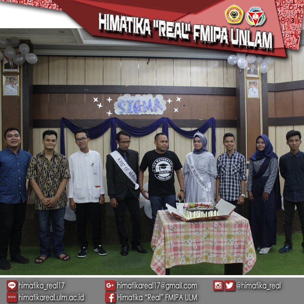 [Press Release]
Alhamdulillah atas berkat rahmat Allah swt. sehingga malam puncak penutupan perayaan ulang tahun Ke-16 HIMATIKA "REAL"  atau yang lebih dikenal sebagai malam puncak SIGMA acara ini telah dilaksanakan Jumat malam pada tanggal 11 Mei 2018 di Aula Bapelkes Banjarbaru