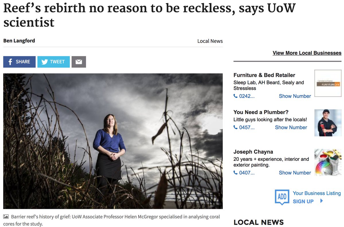 Helen McGregor (@drhelenmcgregor) on Twitter photo Reef’s rebirth no reason to be reckless, says UoW scientist illawarramercury.com.au/story/5438892/… via <a href="/illawarramerc/">Illawarra Mercury</a> Reef’s rebirth no reason to be reckless, says UoW scientist illawarramercury.com.au/story/5438892/… via <a href="/illawarramerc/">Illawarra Mercury</a>