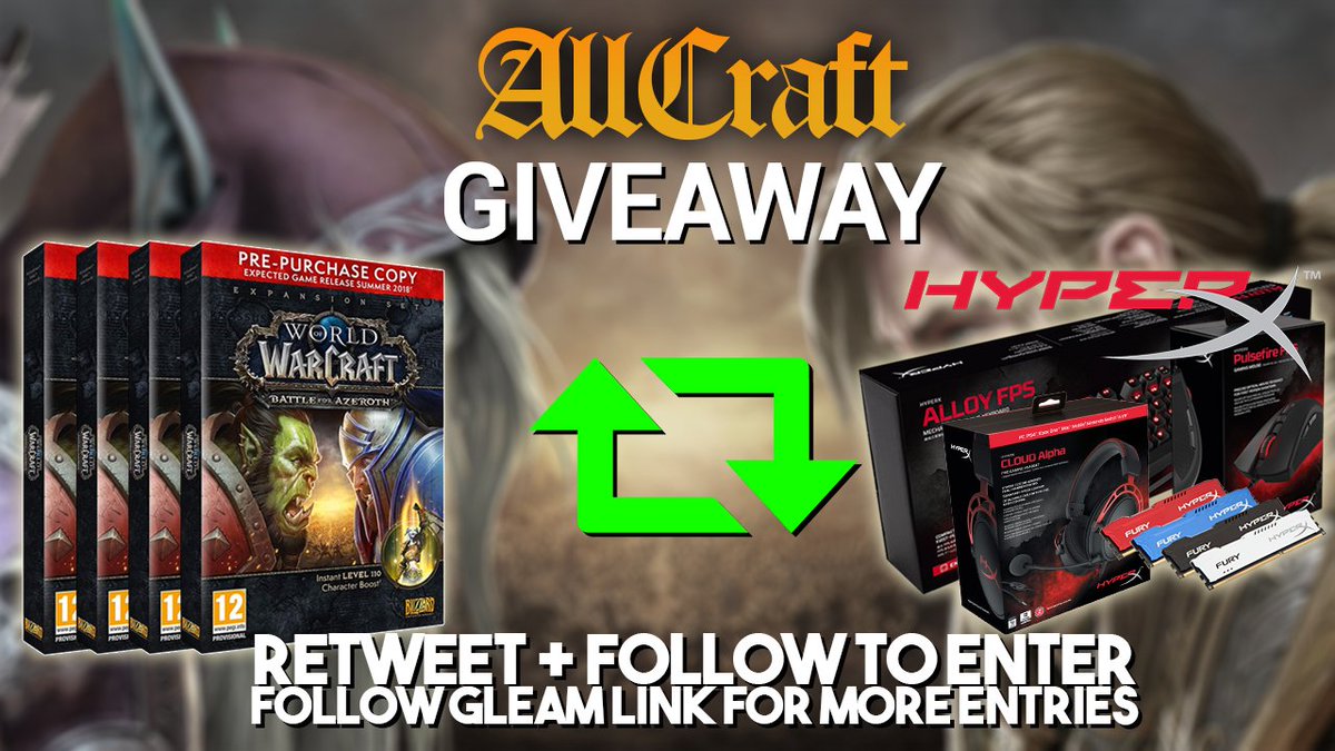 AllcraftShow's tweet image. .@AllcraftShow's Massive Giveaway powered by @HyperX !
RT, Follow &amp;amp; Follow the link for Instructions!
4 @Warcraft Battle for Azeroth Copies &amp;amp; Full @HyperX Gaming Set!
gleam.io/tr1wy/allcraft…