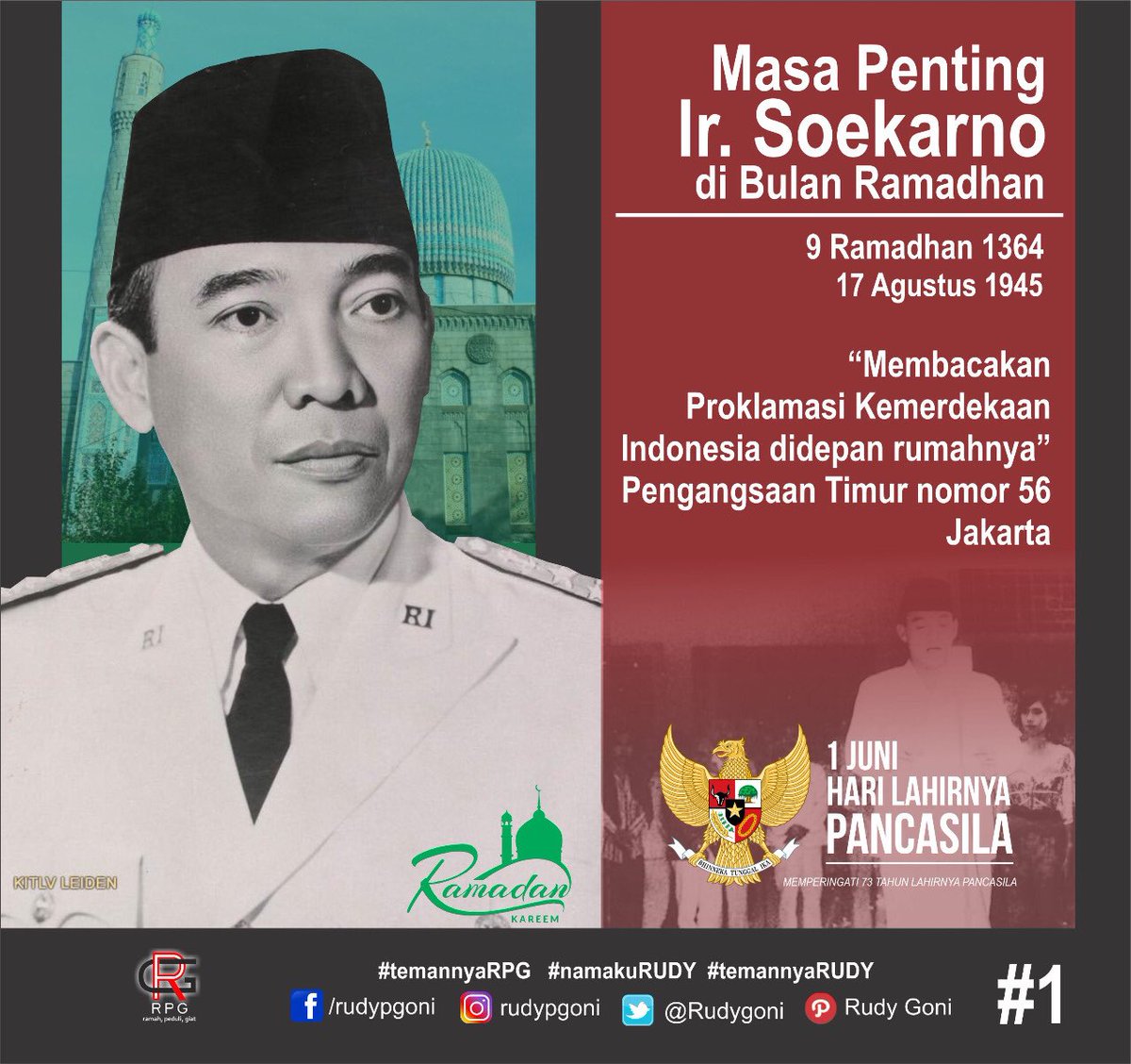 kaka_kurawa's tweet photo. Selamat HarLa Pancasila 1 Juni 1945 - 1 Juni 2018

#KitaPancasila
#PancasilaZamanNow
#JuniBulanBungKarno
#temannyaRudyGoniPancasila

salam
#TemannyaRPG
#NamakuRUDY
#TemannyaRUDY https://t.co/UaRv4zDPnN