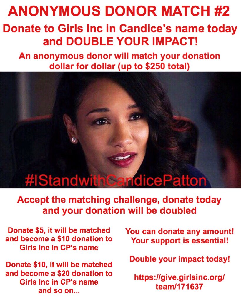 WestAllenHugs's tweet photo. We have a 2nd anon match donor 🙌🏾

Donate to Girls Inc in CP's name TODAY and DOUBLE YOUR IMPACT

The donor will match you $ for $ up to $250 total
https://t.co/OWQxn4h8oZ

Let ur favorite Iris ep inspire you

Luv 1x06? then give $6
Luv 4x16? then give $16

#westallen #theflash https://t.co/4WpUSra8Ai