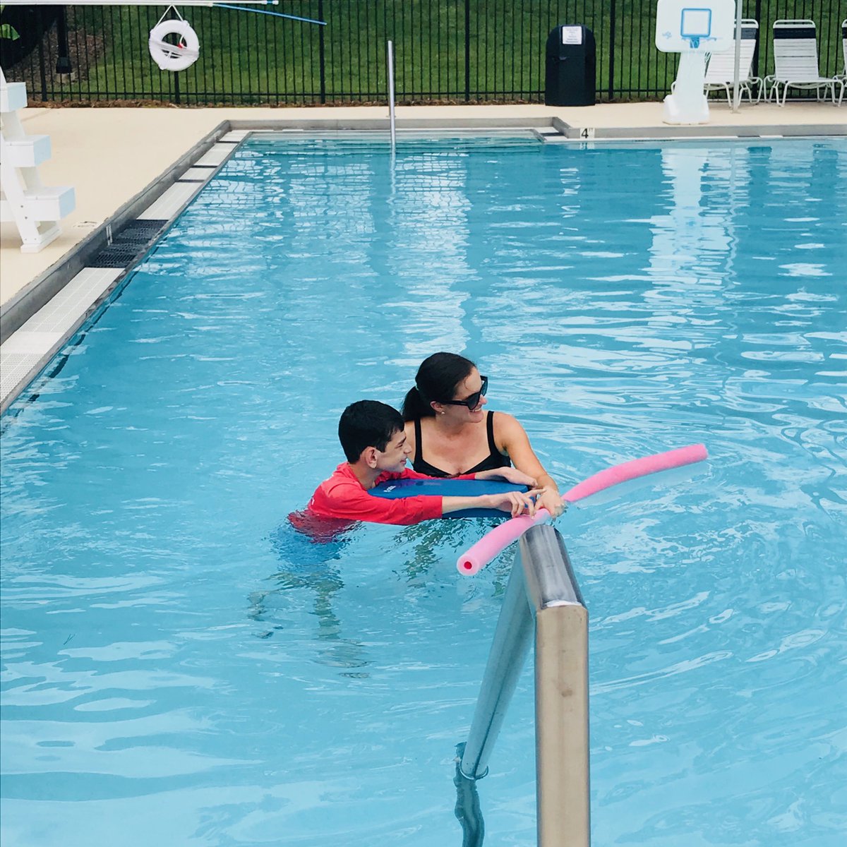 cltspeechhear's tweet photo. We never stop looking for ways to serve our clients. This boy uses a device to communicate. His SLP, Liza, is going all over with him this summer to make sure he can communicate effectively in places he enjoys. Here's Liza doing speech therapy in a pool #BetterCommunicationforAll https://t.co/nu77PSF7Gd