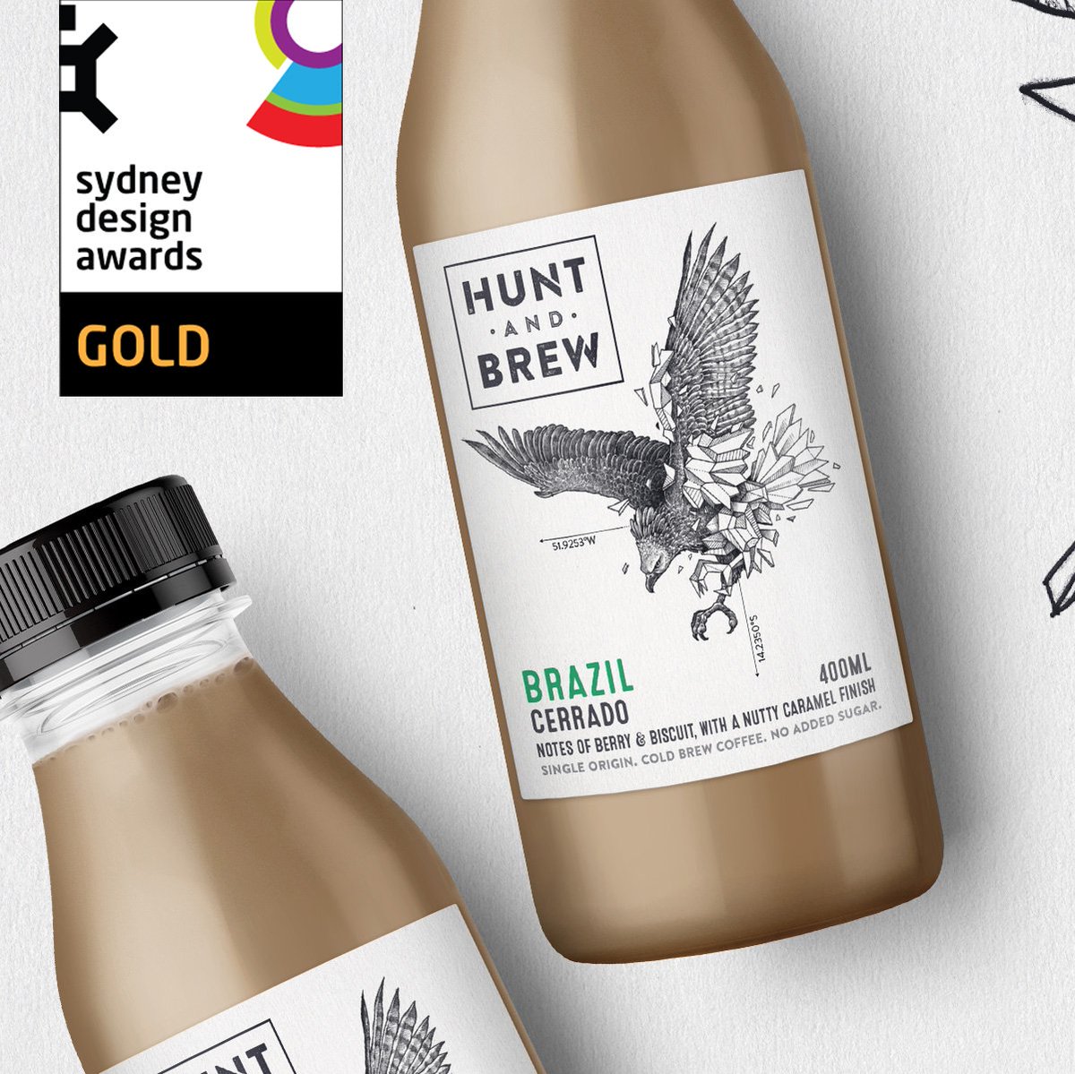 BoxerAndCo's tweet image. Our @huntandbrew packaging design won GOLD in the Sydney Design Awards! #sydneydesignawards2018 #drivenxdesign Illustrations by the talented @kerbyrosanes #singleorigincoffee #coldbrew #specialtycoffee