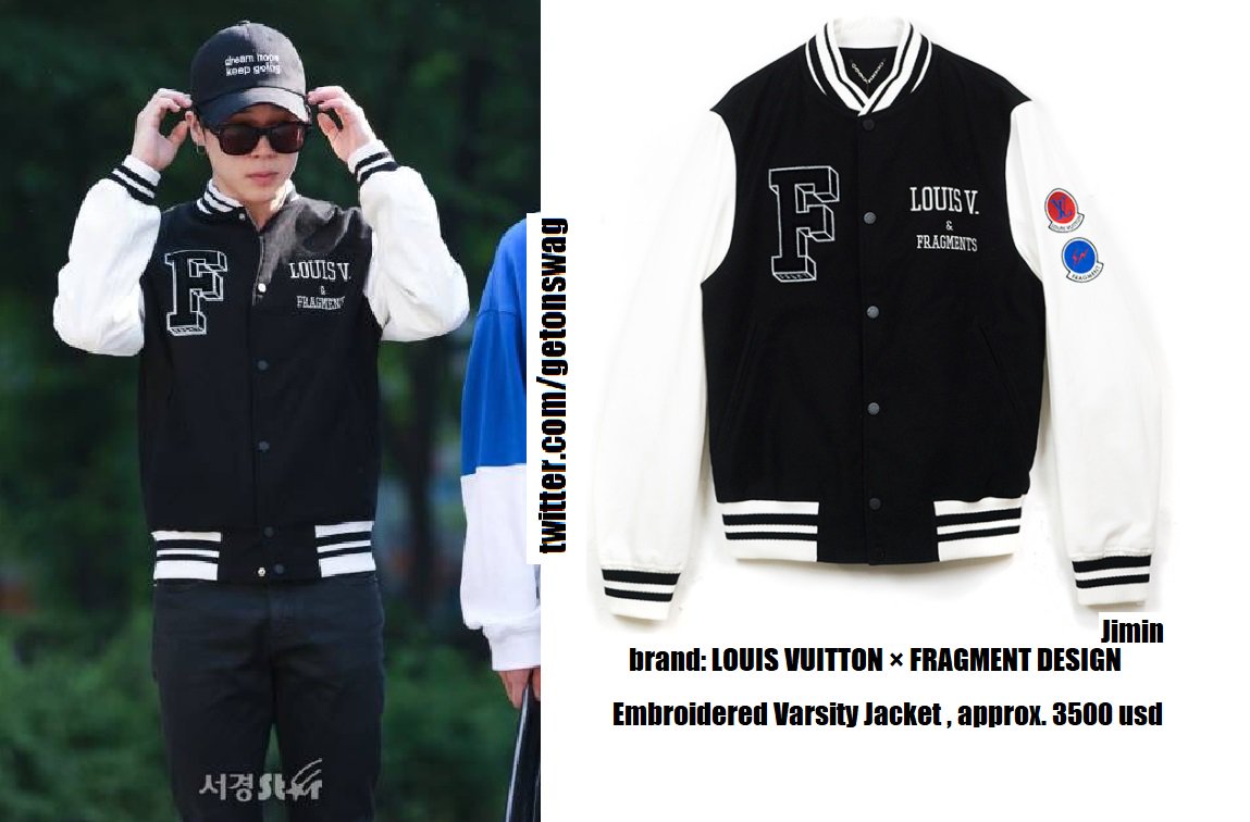 Beyond The Style ✼ Alex ✼ on X: JIMIN #JIMIN #BTS 180601 #지민 #방탄소년단 Louis  Vuitton x Fragment Design Embroidered Varsity Jacket   / X