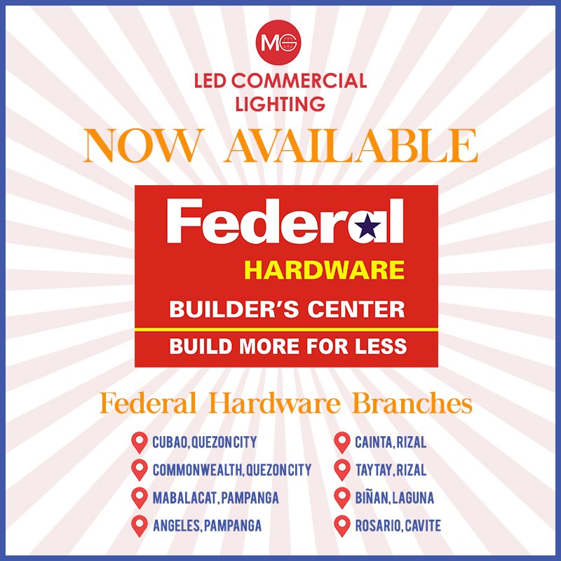 mgledlightingph's tweet photo. MG LED Commercial Lighting is now available at Federal Hardware! 💡

We made an easier and convenient way to shop high quality and high-end commercial LED lighting. 
What are you waiting for? Visit Federal Hardware and include MG to your carts!

#MGLifeisLight #MGxFederal https://t.co/L8nieg0Ctg