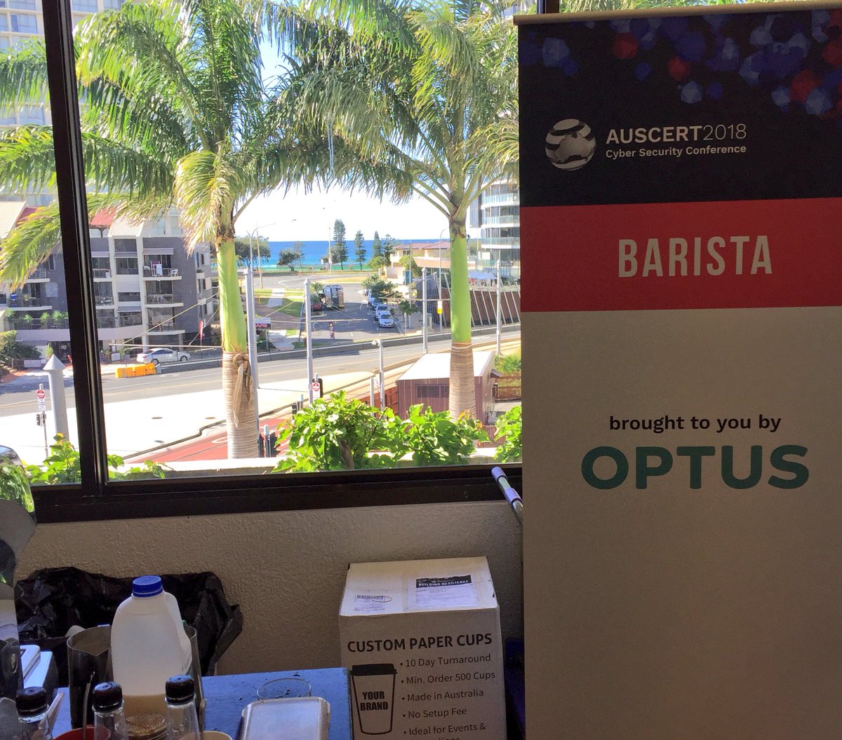 _Mike_Holm_'s tweet photo. Nice strong #coffee and made super fast at The Career Cafe with @harveybroadbent #AusCERT2018 https://t.co/atwHYb9NL3