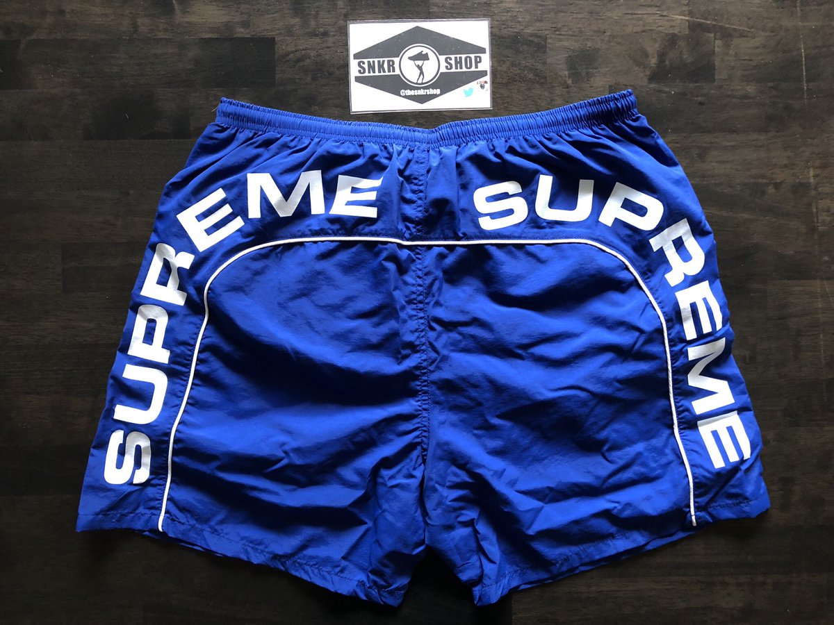 Supreme Arc Logo Water Short Black - Woven logo label at lower leg with