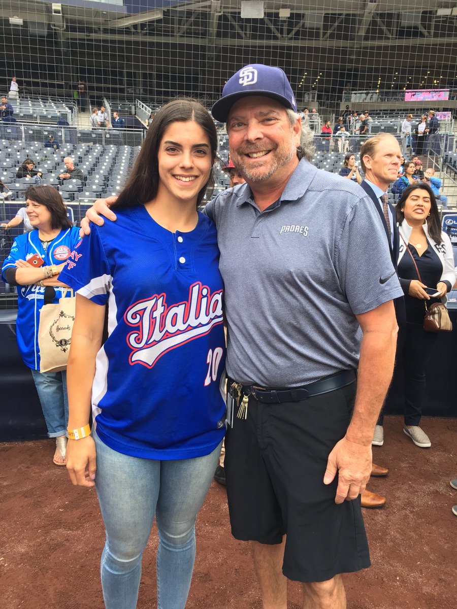torquehitting's tweet photo. My cousin Tony Petricca with @Uurka_20 at PetCo Park. Erika threw out the ceremonial first pitch on Italian Heritage Night. https://t.co/njmJET7Esf