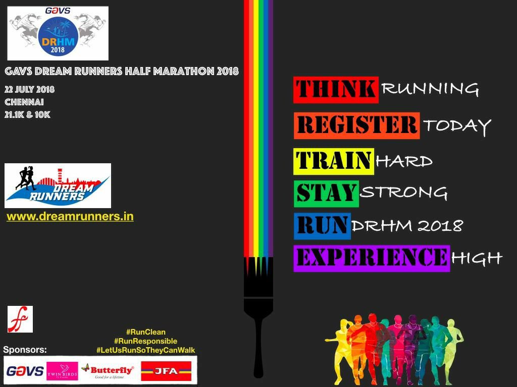 DRHM_Chennai's tweet photo. Registrations for #GAVSDreamRunnersHalfMarathon2018 are open for limited time only. Don't miss it...

Register @ https://t.co/rFbG5TehAx

#HumFitTohIndiaFit
#LetUsRUNsotheycanWALK
#RunResponsible
#RunClean

#DreamRunners 
#FreedomTrust 
#GAVS
#TwinBirds 
#Butterfly
#JFA https://t.co/DZ5VnKjtX9