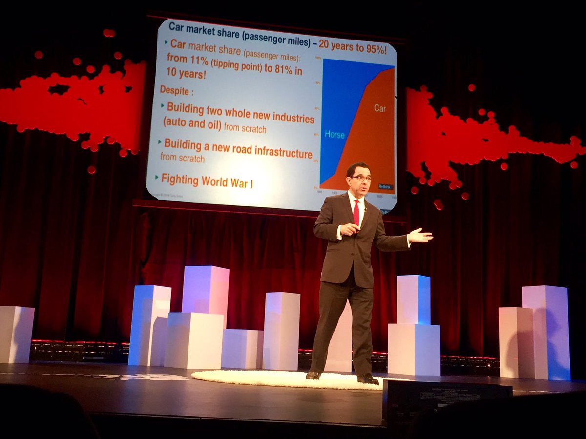 MitchellReardon's tweet photo. Car market share went from 11% to 81% in 10 years. Change comes at you fast. #tonyseba #REDTalks2018 https://t.co/SWv1DyfyuZ