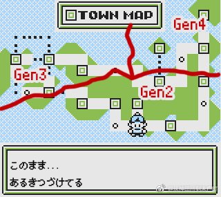 Davchen Ymkw Cp28 Pa Twitter ポケモン金銀デモ版から年 全国地図はgen2 Gen3 Gen4の3つに分かれ 混沌を極めていた このーーままーーー歩きつづけーてるーー