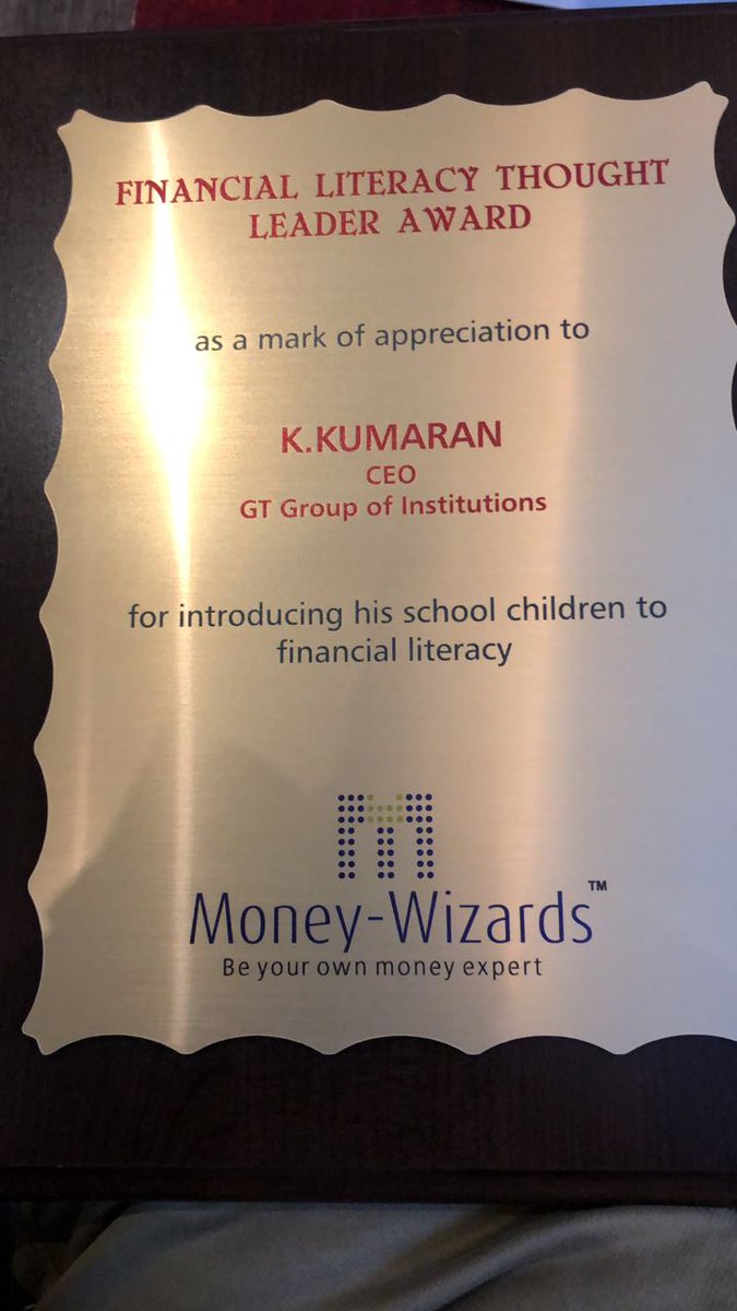 GTInstitutions's tweet photo. Mr.K.Kumaran, CEO, GT Group of Institution has been honoured with the ‘Financial Literacy Thought Leader Award’ by Money-Wizards.
#GTGI #GTAVM #Leadership #Leader #Award #CBSE #CBSEnews #Moneywizards #FinancialLiteracy #Chennai #CEO #Education #Neelankarai #ECR #FridayFeeling https://t.co/CTkbGKUqee