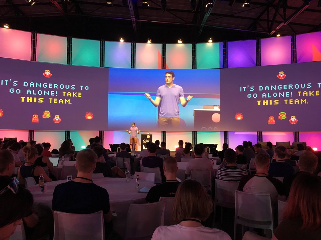 mkuehnel's tweet photo. First talk is about team building. Awesome that these kind of topics are addressed at #CSSConfEU https://t.co/VAXbBnBUY2