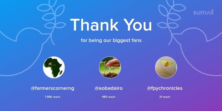 AerdFunaab's tweet photo. Our biggest fans this week: @farmerscornerng, @aobadairo, @fpychronicles. Thank you! via https://t.co/WK6ujsQ3pf https://t.co/AGz1r6nre4