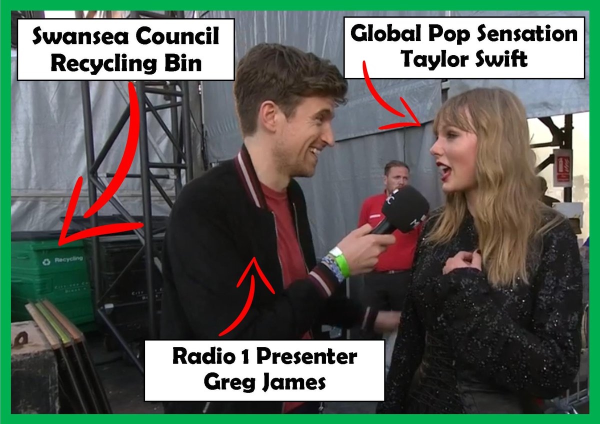 What was your favourite moment from last week’s #BiggestWeekend? Ours was when BBC Radio 1 presenter and soon to be breakfast show host @GregJames interviewed global pop sensation @TaylorSwift
in front of the Swansea council recycling bins! ♻😎✌ #ActuallyHappened #NoBiggie