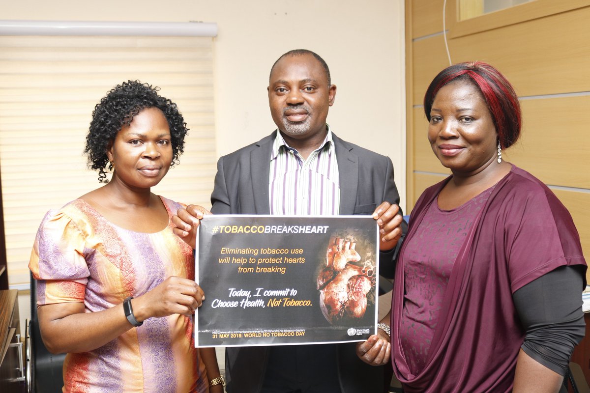 WHONigeria's tweet photo. Today, please make a commitment to Choose Health, Not Tobacco.
#WorldNotobaccoday2018 
#TobaccoBreaksHeart
#WorldNoTobaccoDay 
#NoTobacco 
#TobaccofreeNigeria https://t.co/v0SyEuJhfU