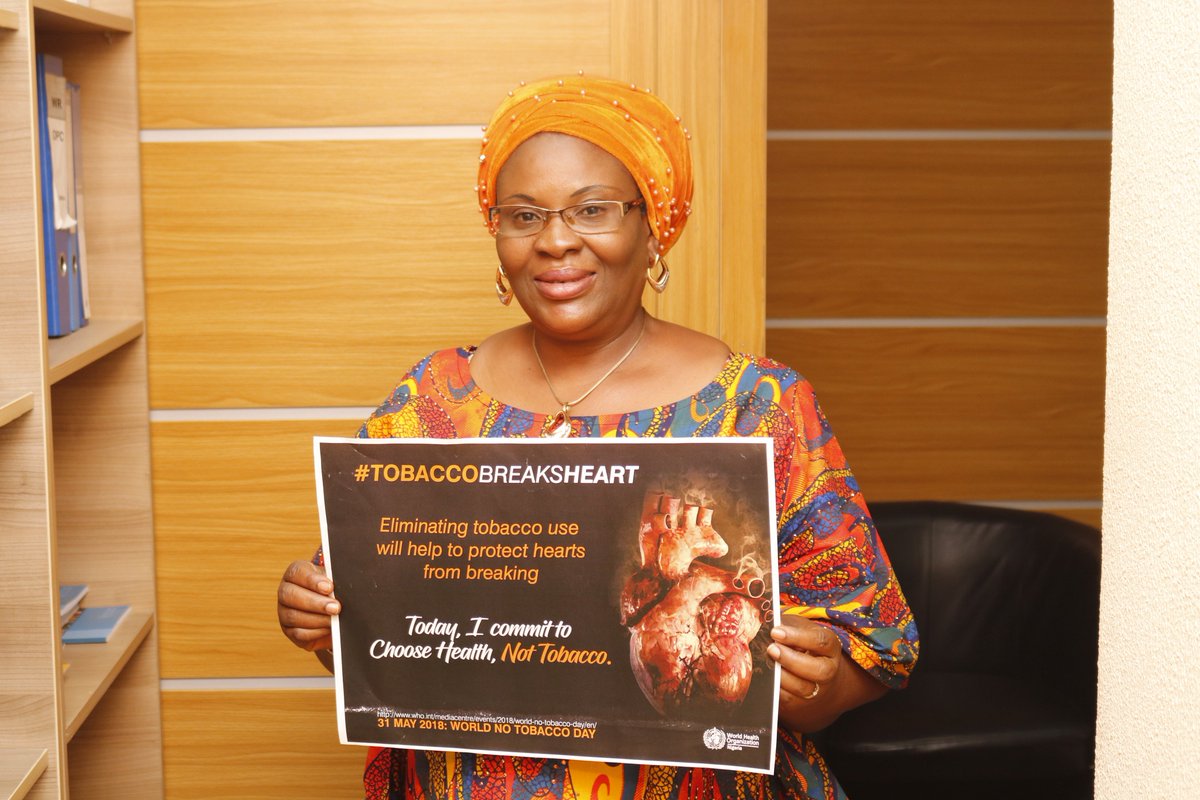 WHONigeria's tweet photo. Today, please make a commitment to Choose Health, Not Tobacco.
#WorldNotobaccoday2018 
#TobaccoBreaksHeart
#WorldNoTobaccoDay 
#NoTobacco 
#TobaccofreeNigeria https://t.co/v0SyEuJhfU