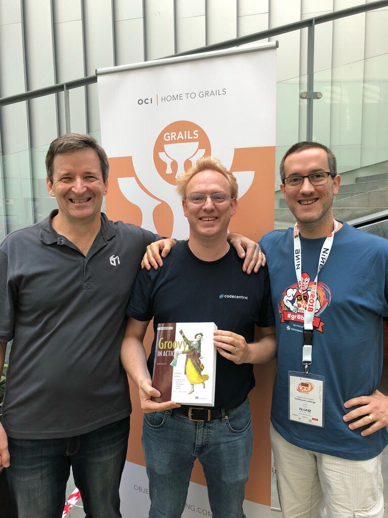 ObjectComputing's tweet photo. Congrats to @saschaklein! He won the copy of Groovy in Action 2nd Edition signed by @paulk_asert and @glaforge #manningbooks #groovylang #gr8conf #grailsfw #micronautfw https://t.co/sUnAKxE8q3