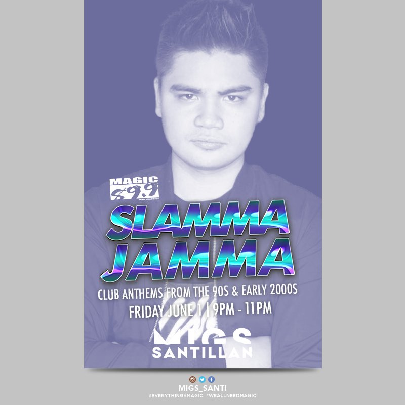 Magic899's tweet photo. Tonight on #SlammaJamma and #SnapbackRadio: @migs_santi and @DJEverEdE on deck til midnight! (JK til 11, but midnight sounded better.) https://t.co/CFIvRUv0UL