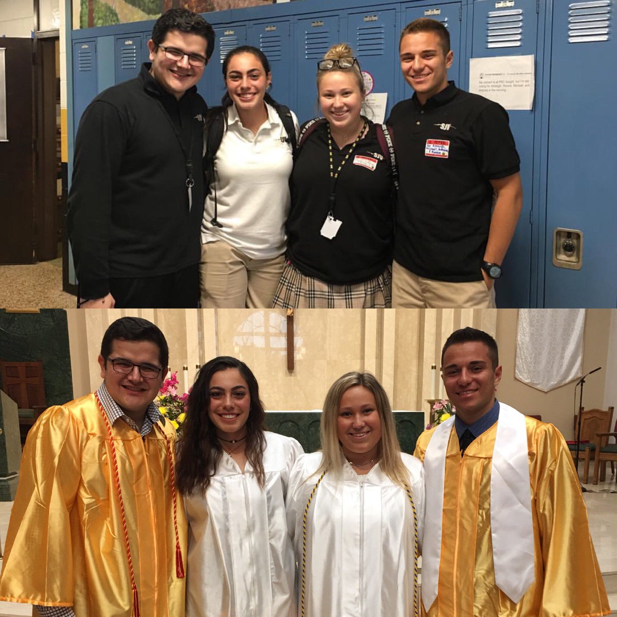 sjvclassof2018's tweet photo. What a crazy transformation of the class officers! From the day we won the elections Junior year to the Baccalaureate Mass today. Thank you to the Class of 2018- for voting for us last year; we truly hope we made your Senior year one you’ll never forget. https://t.co/0x0KiYtNdy