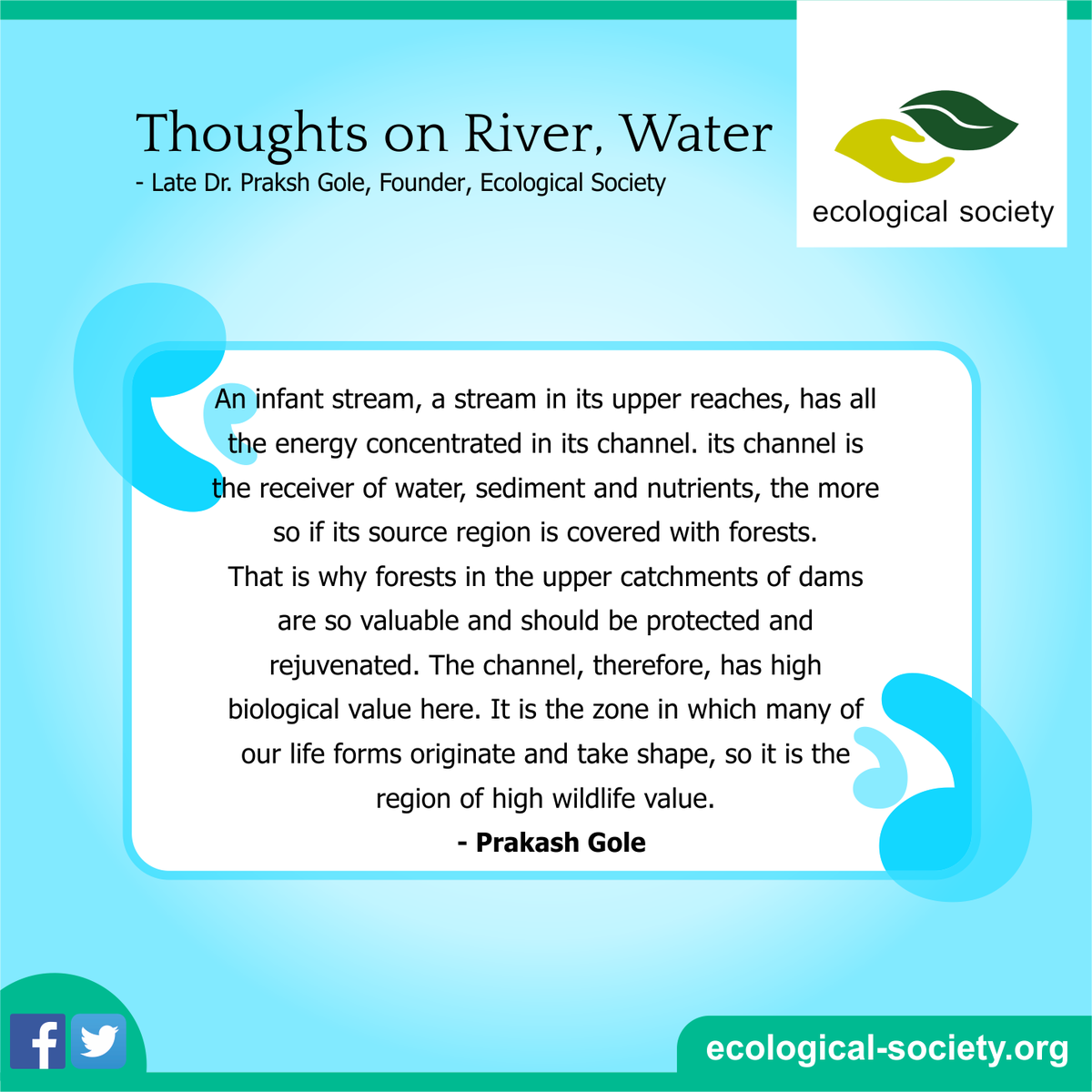 ecologicalsoc's tweet photo. Thoughts on #River #Water by late Praksh Gole, Founder Ecological Society https://t.co/01mapxlxVe