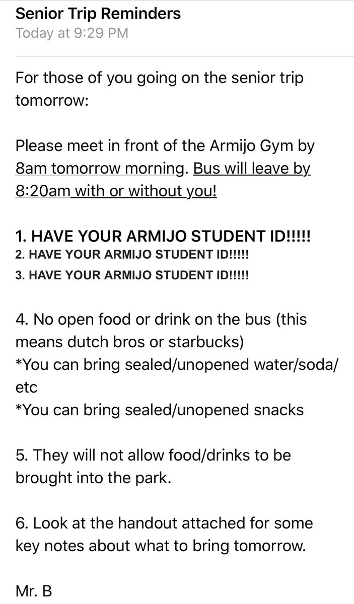 Armijo2018's tweet photo. Here’s some additional info about senior trip 🎢🎡 https://t.co/Pk6otf0cmw