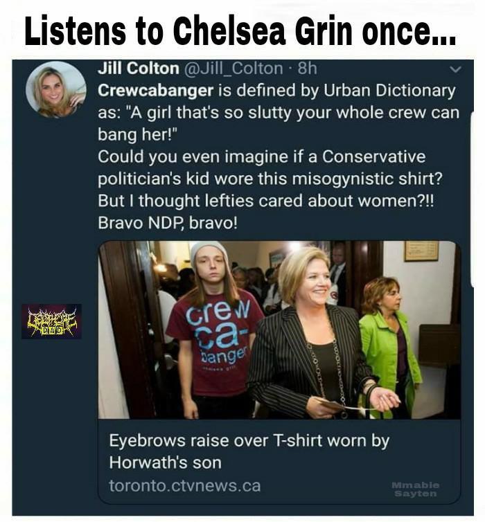 DCDMOFFICIAL's tweet photo. When your family is in politics but @ChelseaGrinUT is life #Deathcore #ChelseaGrin #Crewcabanger #RealLifeMemes #DeathcoreDadMemes https://t.co/vaZ1hb0pPz